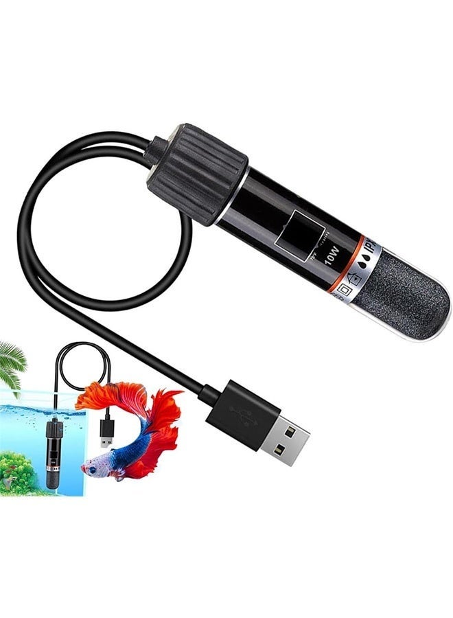 سخان حوض السمك، سخان حوض سمك صغير بمنفذ USB، سخان حوض سمك صغير قابل للغمر بقوة 10 وات/15 وات مع منظم حرارة بشاشة رقمية، درجة حرارة ثابتة تعمل بمنفذ USB لخزانات تصل سعتها إلى جالون واحد - Image 1